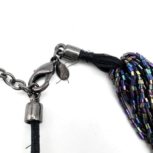 Chico’s stunning iridescent beaded layered choker necklace black multicolor - Picture 5 of 8